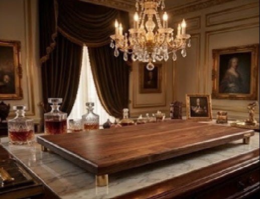 Standalone centerpiece/entertaining shot → Luxeform Design Sovereign walnut charcuterie board displayed as a centerpiece entertaining piece
