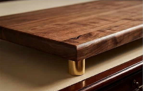 Close-up of grain and satin finish → Close-up of The Sovereign walnut charcuterie block showing natural grain and hand-rubbed satin finish
