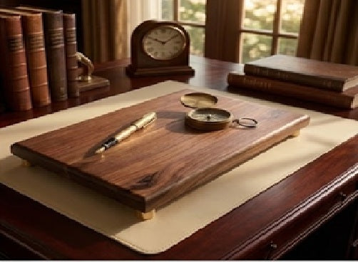 The Sovereign solid walnut footed charcuterie board showing  elevated base
