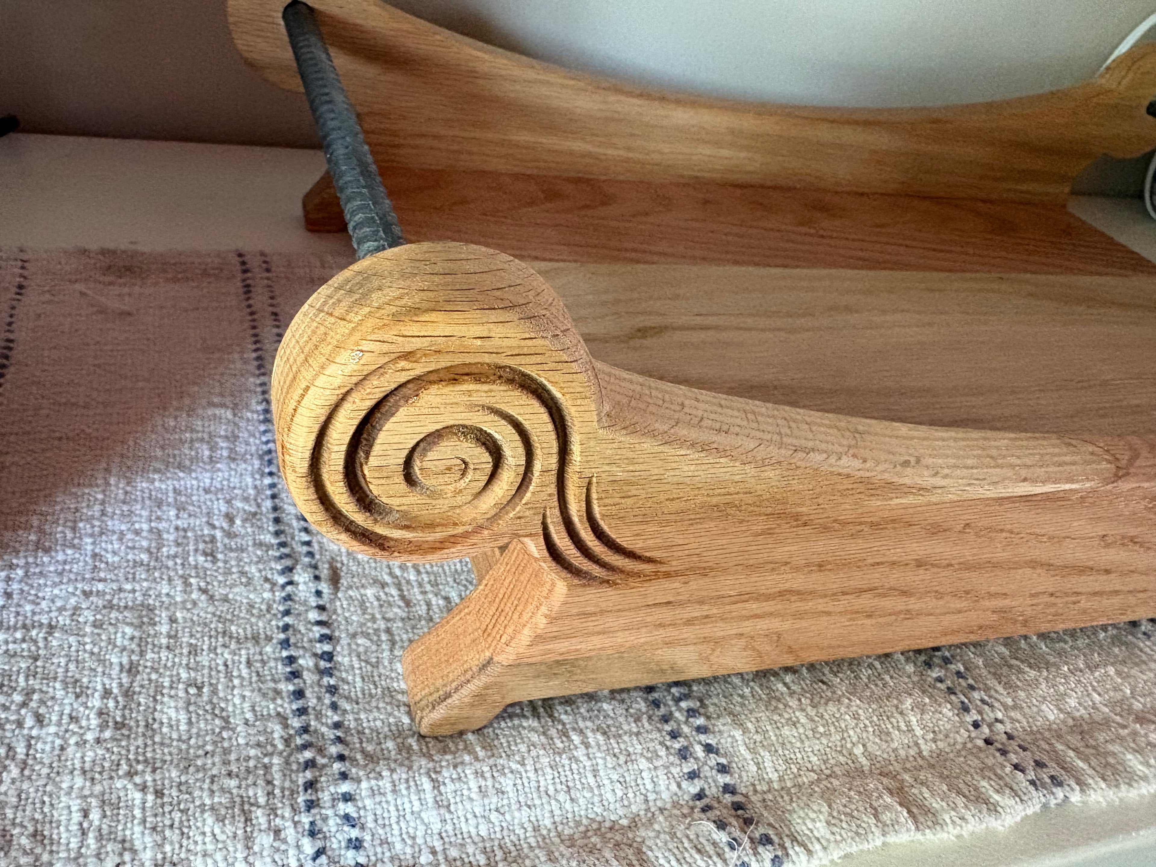 Close-up of The Ember oak tray edge profile and satin finish quality
